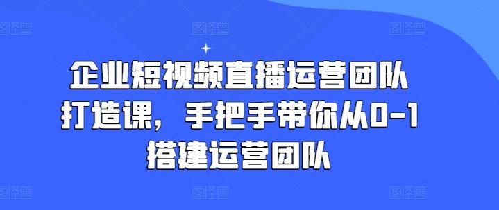 企业短视频直播运营团队打造课，手把手带你从0-1搭建运营团队-康仁安网创