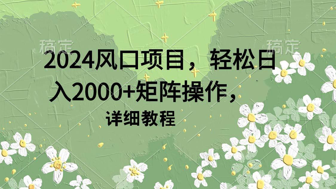 (9652期)2024风口项目，轻松日入2000+矩阵操作，详细教程-康仁安网创