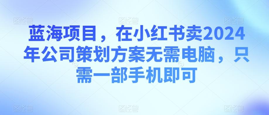 蓝海项目,在小红书卖2024年公司策划方案无需电脑,只需一部手机即可-康仁安网创