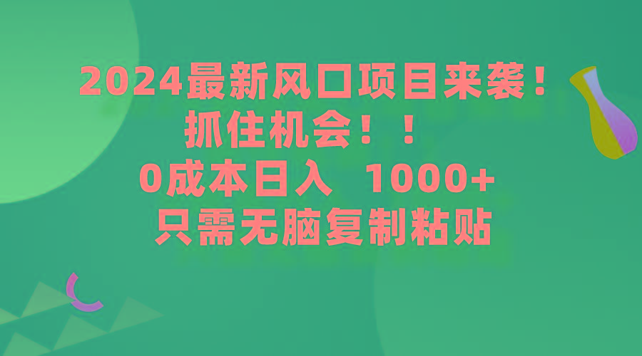 (9899期)2024最新风口项目来袭，抓住机会，0成本一部手机日入1000+，只需无脑复...-康仁安网创
