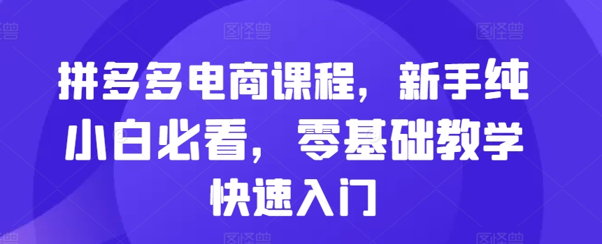 拼多多电商课程,新手纯小白必看,零基础教学快速入门-康仁安网创