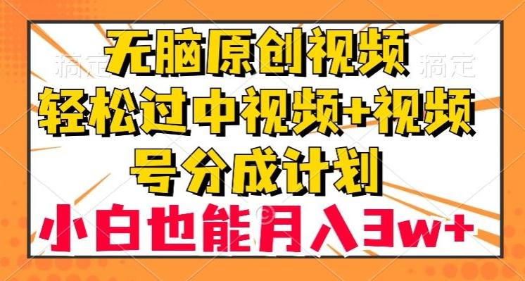 无脑原创视频,轻松过中视频+视频号分成计划,小白也能月入3w+【揭秘】-康仁安网创