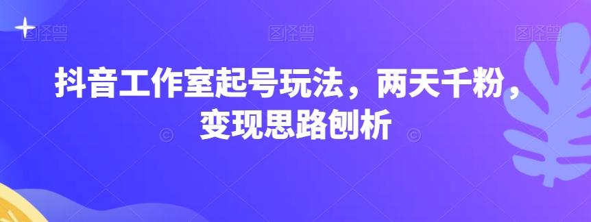 抖音工作室起号玩法,两天千粉,变现思路刨析-康仁安网创