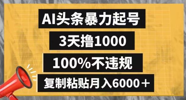 AI头条暴力起号,3天撸1000,100%不违规,复制粘贴月入6000+【揭秘】-康仁安网创