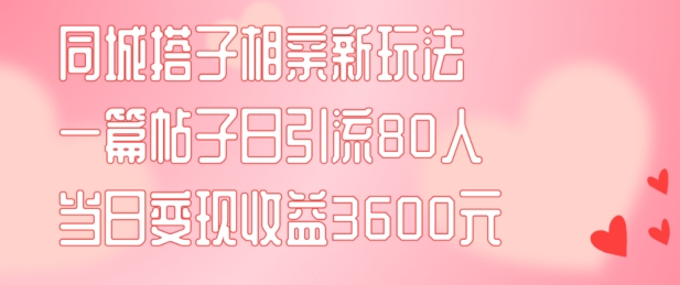 同城搭子相亲新玩法一篇帖子引流80人当日变现3600元(项目教程+实操教程)【揭秘】-康仁安网创