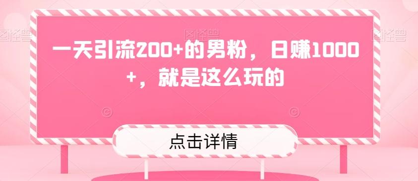 一天引流200+的男粉，日赚1000+，就是这么玩的-康仁安网创