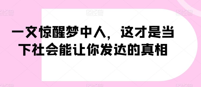 一文惊醒梦中人，这才是当下社会能让你发达的真相【公众号付费文章】-康仁安网创