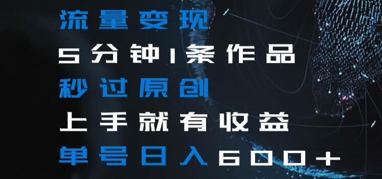 流量变现5分钟1条作品秒过原创上手就有收益单号日入600+【揭秘】-康仁安网创