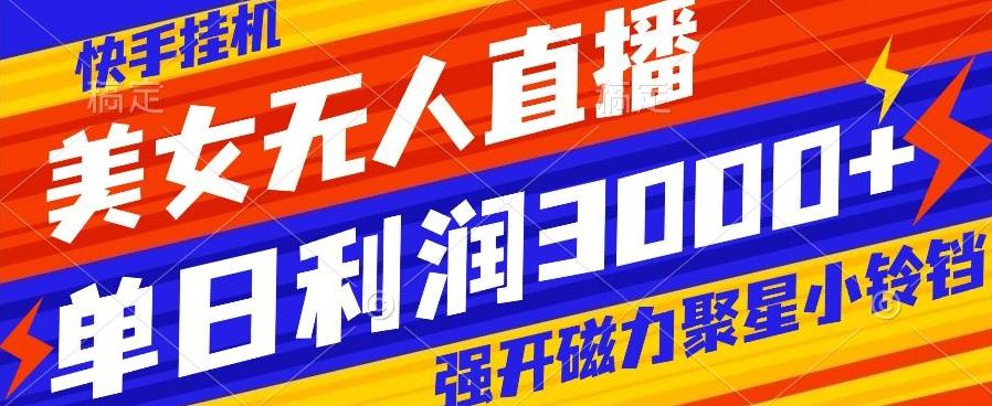 快手挂机，美女无人直播，强开磁力聚星小铃铛，日入3000+-康仁安网创