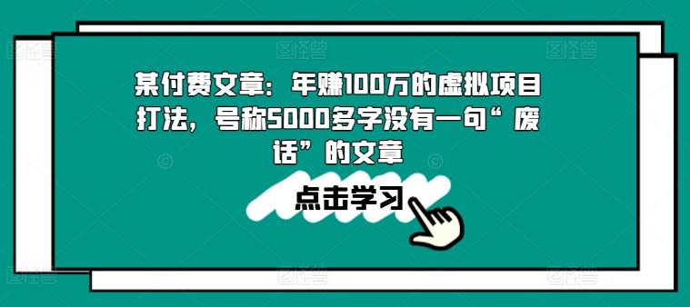 某付费文章：年赚100w的虚拟项目打法，号称5000多字没有一句“废话”的文章-康仁安网创