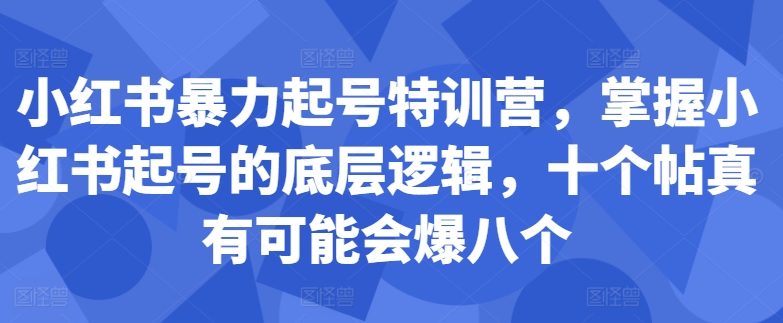 小红书暴力起号特训营,掌握小红书起号的底层逻辑,十个帖真有可能会爆八个-康仁安网创