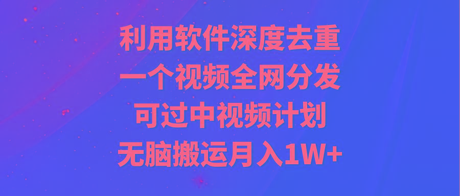 利用软件深度去重,一个视频全网分发,可过中视频计划,无脑搬运月入1W+-康仁安网创