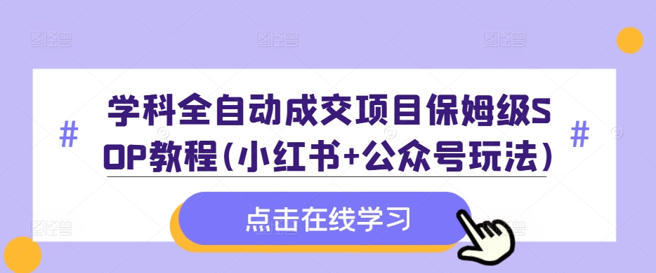 学科全自动成交项目保姆级SOP教程(小红书+公众号玩法)含资料-康仁安网创