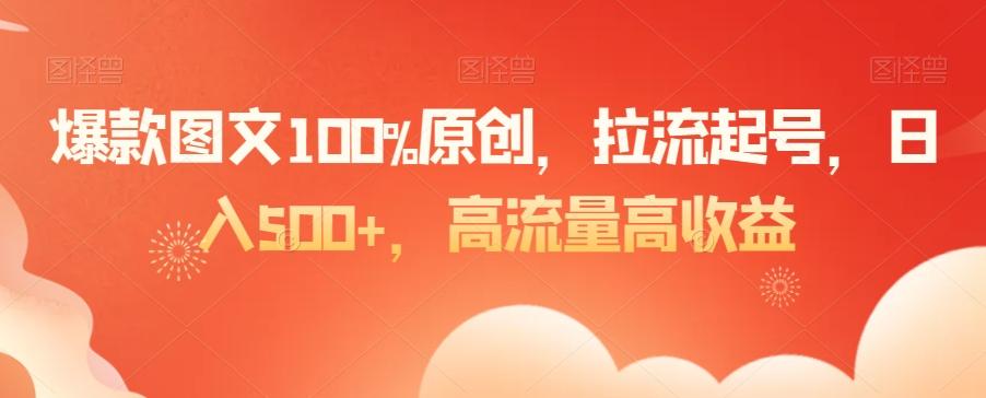 爆款图文100%原创，拉流起号，日入500+，高流量高收益【揭秘】-康仁安网创