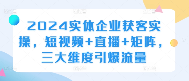2024实体企业获客实操,短视频+直播+矩阵,三大维度引爆流量-康仁安网创