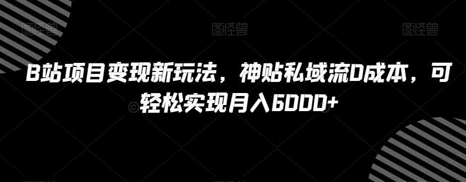 B站项目变现新玩法，神贴私域流0成本，可轻松实现月入6000+【揭秘】-康仁安网创