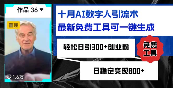 十月AI数字人引流术,最新免费工具可一键生成,轻松日引300+创业粉日稳...-康仁安网创