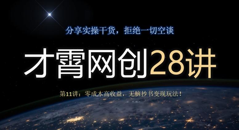 才霄网创28讲第11讲:零成本高收益,无脑抄书变现玩法!-康仁安网创