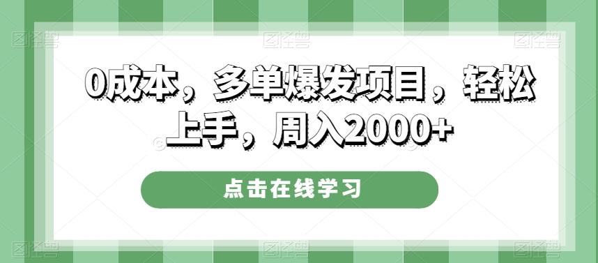0成本，多单爆发项目，轻松上手，周入2000+-康仁安网创