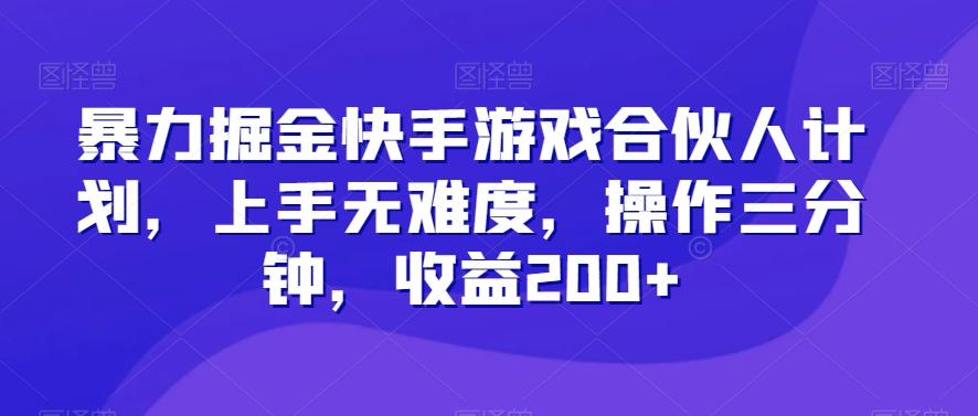 暴力掘金快手游戏合伙人计划,上手无难度,操作三分钟,收益200+-康仁安网创