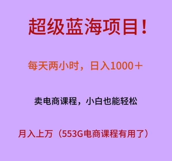 超级蓝海项目!每天两小时,日入1000+,卖电商课程,小白也能轻松,月入上万-康仁安网创