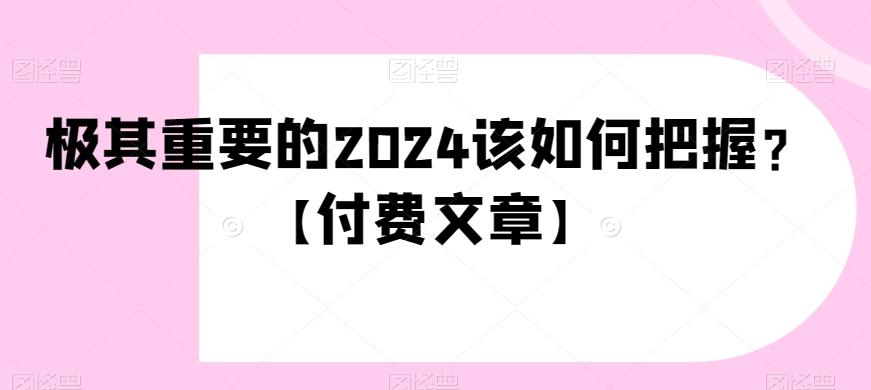 极其重要的2024该如何把握?【付费文章】-康仁安网创
