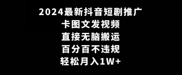 2024最新抖音短剧推广，卡图文发视频，直接无脑搬，百分百不违规，轻松月入1W+【揭秘】-康仁安网创