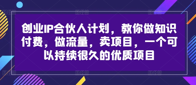 创业IP合伙人计划，教你做知识付费，做流量，卖项目，一个可以持续很久的优质项目-康仁安网创