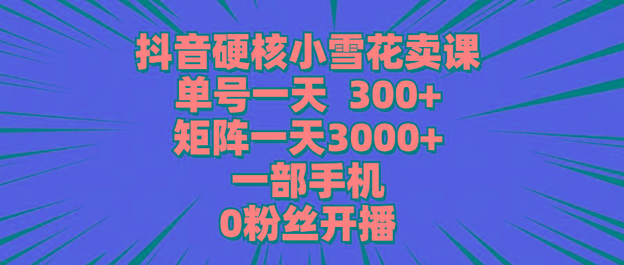 (9551期)抖音硬核小雪花卖课,单号一天300+,矩阵一天3000+,一部手机0粉丝开播-康仁安网创