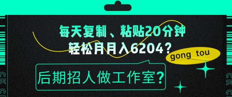 每天复制、粘贴20分钟，轻松月入6204？后期招人做工作室？-康仁安网创